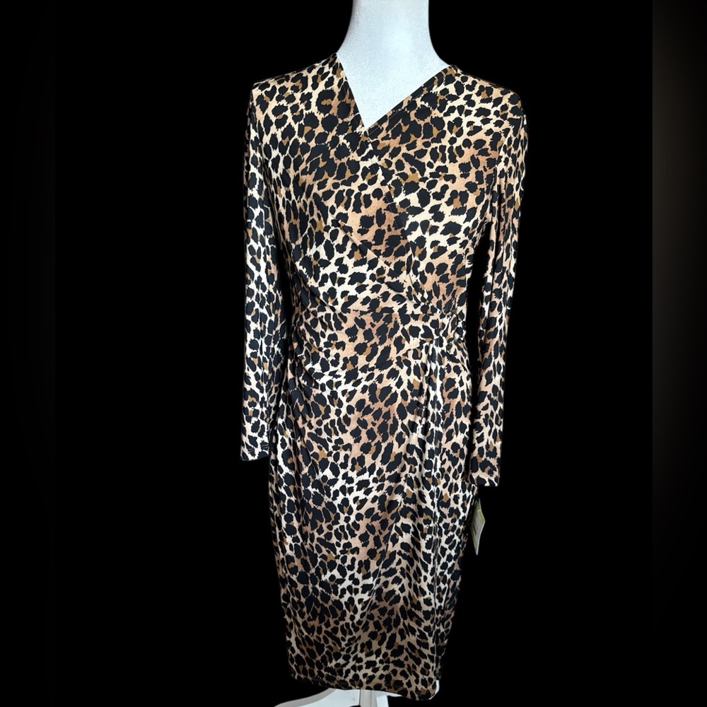 NWT Anne Klein Animal‎ Print Faux Wrap Stretch Dress - Picture 3 of 9